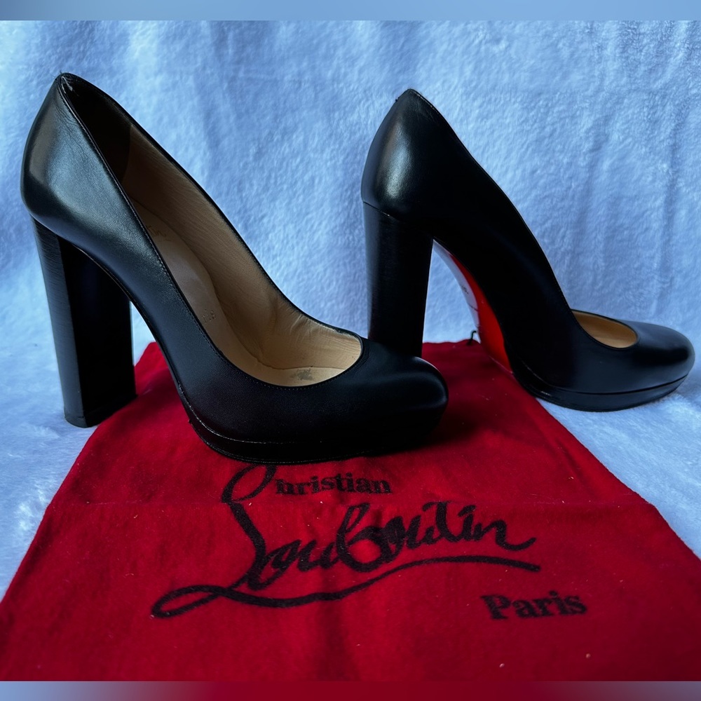 Excellent condition Christian Louboutin thick heels, black soft leather 36.5